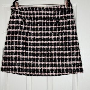 Maison d’Amelie Paris Pink/Black Plaid Preppy Academia Tweed KneeLength Skirt 12